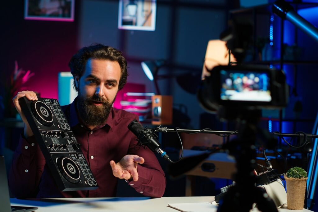 influencer showcasing sound mixer