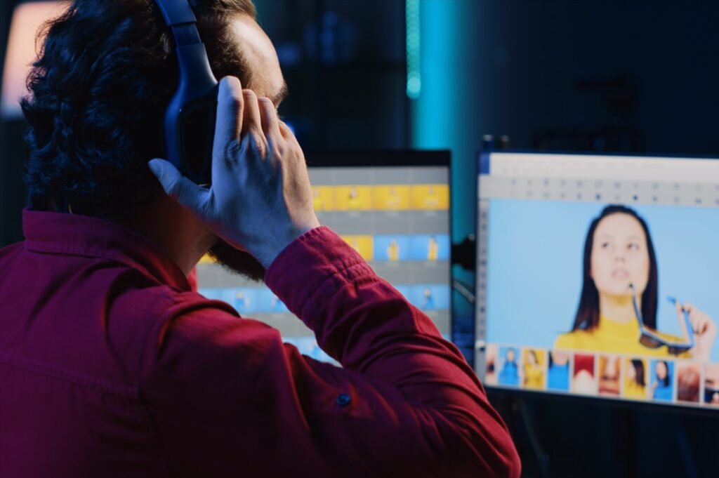 photographer using headphones