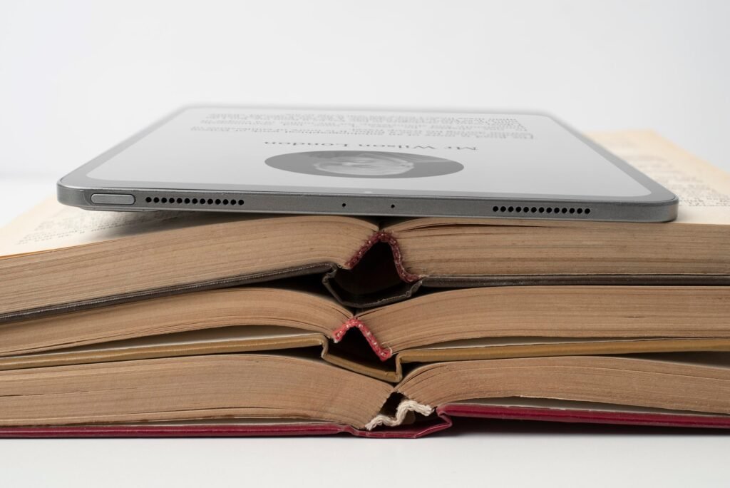 tablet books arrangement