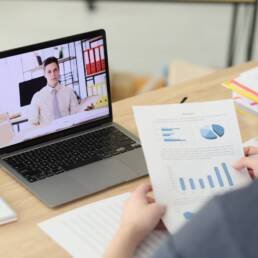 woman talks business partner